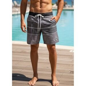 NFL Las Vegas Raiders Swim Trunks Shorts Beach Surf Striped Men's L Team Apparel